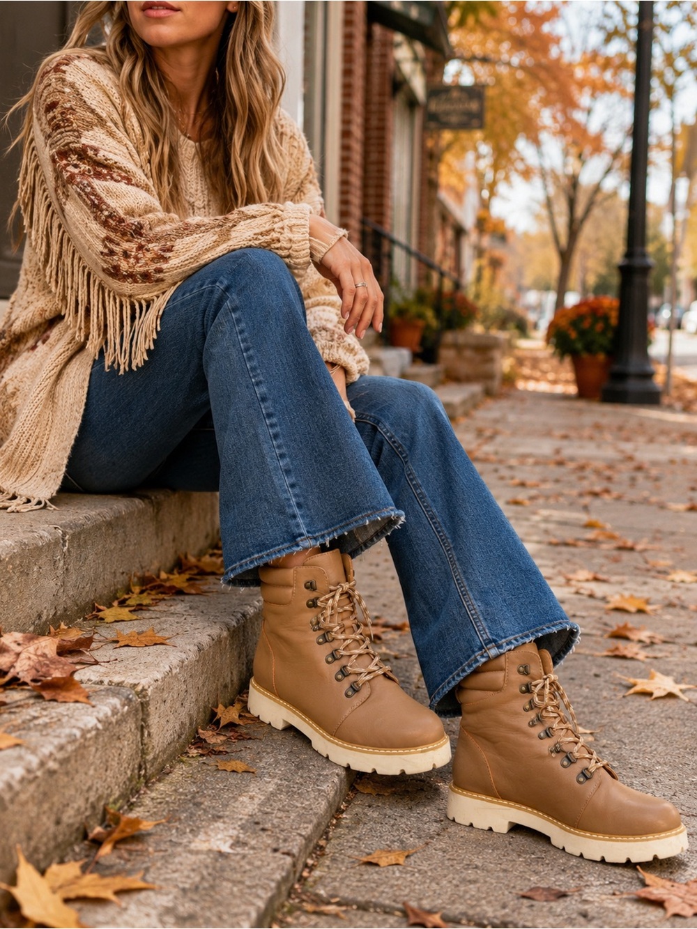 Oasis Society Tan Lug Sole Lace Up Combat Hiking Boots Women’s Size 9